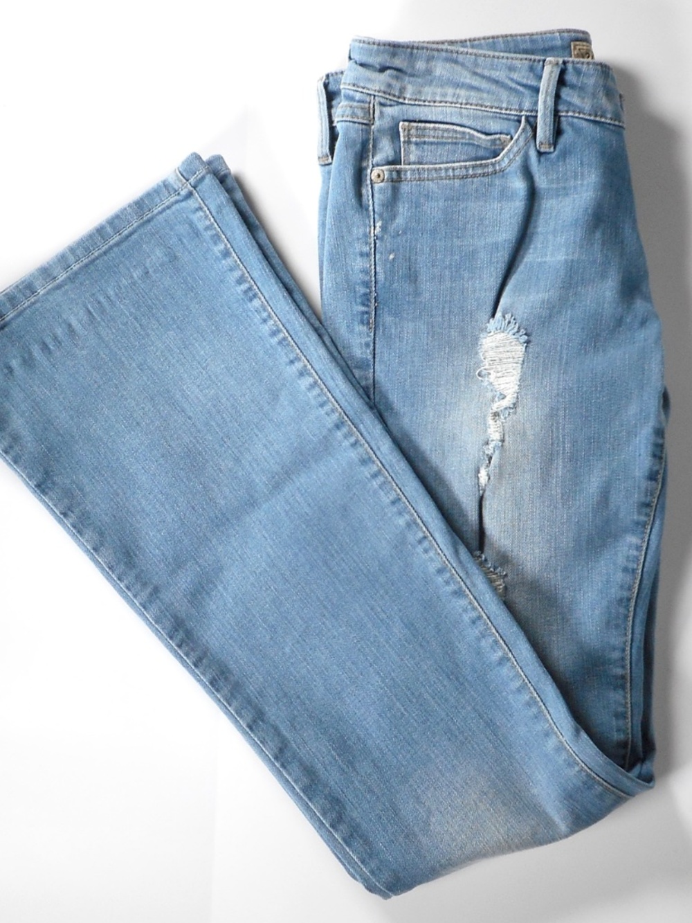 VTG 80s Guess Mini Flare Distressed 27 Denim Jeans Metal Triangle Logo Destroyed